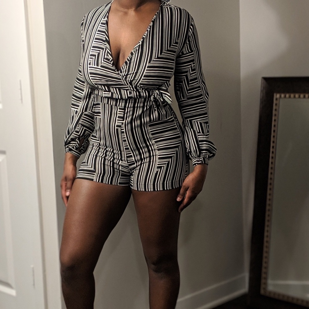 Black and White Stripe Romper